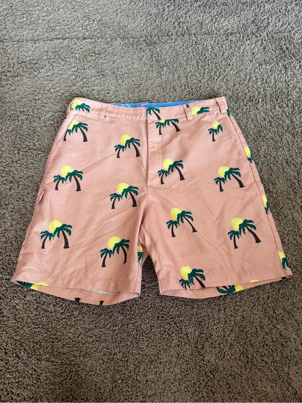 Men's Pink Palm-Print Swim Board Shorts